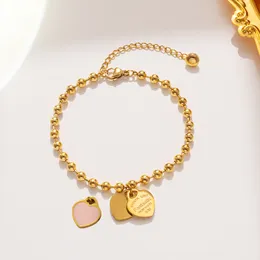 Amor esmalte pingente titânio aço banhado 18k pulseira de ouro jóias femininas atacado contas nicho design em forma de coração jóias femininas