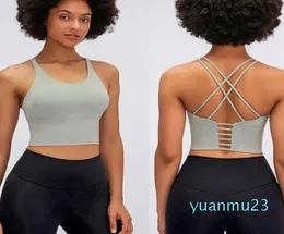 Einfarbig Kreuz Dünne Träger Yoga Tank Top Klassische Sport-Bh Frauen Fitness Weste Sma Sling Training Kleidung Mit Abnehmbaren Tassen Sexy Unterwäsche