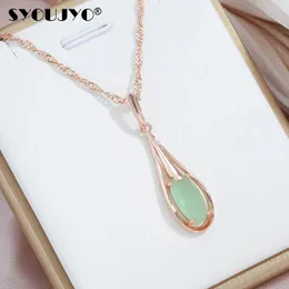 Chokers Syoujyo Green Emerald Natural Zircon Drop Pendant Necklace For Women 585 Rose Gold Color Vintage Fine Jewelry Luxury 231020