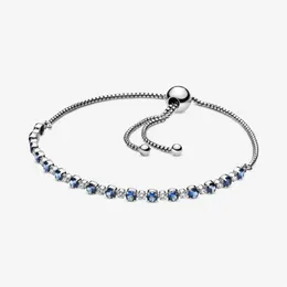 Blå och tydlig Sparkle Slider Link Armband 100% 925 Sterling Silver Justerbar kubisk zirkoniumkedja för kvinnor Fashion Wedding Eng2018