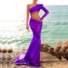 Purple Floral Mermaid One Shoulder Prom Dresses Beading 3D Flowers Appliques Evening Dresss Backless Buttons Vestido De Novia 328 328