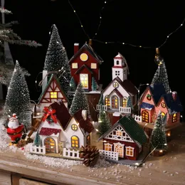 기타 장난감 크리스마스 LED 가벼운 목재 집 빛나게 고급스러운 방갈로 크리스마스 장식 홈 장식 요정 나이트 램프 펜던트 어린이 선물 231020