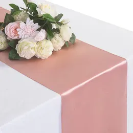 Table Runner 10pcs Rose Gold Satin Table Runners For Home Banquet Wedding Party Supplies Dining Table Decoration chemin de table 231019