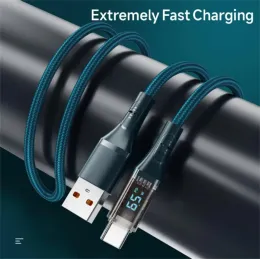 6A USB C Kabel PD 65W Display cyfrowy Szybkie ładowanie Cord danych CORD dla Samsung Xiaomi Huawei Szybki ładunek USB Kabel typu C TEPB-C