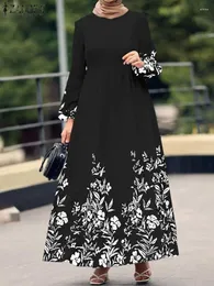 Ethnic Clothing Museum Abaya för kvinnor trycker långärmad klänning Islamiska Mellanöstern Arabiska midja Polyester O-Neck