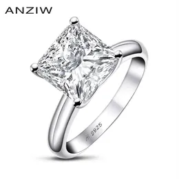 AINUOSHI 925 sterling zilver 3 karaat prinses geslepen verlovingsring voor vrouwen Sona gesimuleerde diamanten jubileumsolitaire ring Y11245L