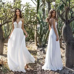 Sukienki swobodne 2021 Summer Sexy Hollow Lace Long Maxi Sukienka Kobieta szyfonowa v szyja bez pleców Camisole Party Wedding White elega300d