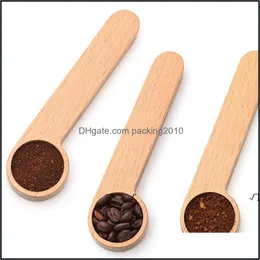 Coffee Scoops Design Wooden Scoop With Bag Clip Tablespoon Solid Beech Wood Measuring Tea Bean Spoons Clips Gift Wholesale Paa9985 D Ot8Uf