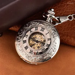 جيب الساعات الفاخرة Steampunk Vintage Mechanical Watch for Men Ladies Skeleton Dial محفور Case Case Chain Collection Collection Collection