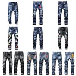 Designer Mens Jeans Pants Men Badge Rips Stretch Black Jean Fashion Slim Fit Washed Motocycle Uomo Denim Pants Hip Hop Trousers Pu285s