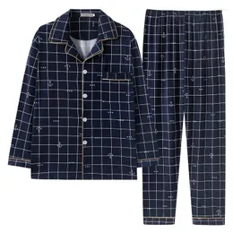 Mäns Sleepwear Sprin och Autumn Pyjamas Cotton Lon-Sleeved Cardian Loose Lare Size Tin Section YouT Ome Service Suit Set