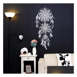 Arti e mestieri Acchiappasogni Campanelli eolici Fatti a mano Nordic Dream Catcher Rete con piume 130 cm Appeso a parete Regalo artigianale Decorazione per la casa Dhmbe