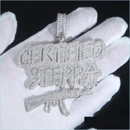 Ketten Ketten Bling Iced Out Buchstaben Zertifiziert Steppa Gun Anhänger Halskette 2 Farben Luxus Kubikzircon Hip Hop Schmuck Für Männer Junge Dr Dhtbw