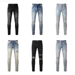 Мужские джинсы Фиолетовые джинсы Дизайнерские мужские и женские брюки Брендовые летние дырки 2023 Новый стиль Вышивка Самосовершенствование и маленькие ножки Fashion88x83g