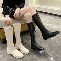 Stiefel Kniehohe Stiefel Weiche PU Frauen Lange Slip Auf Frau Boot Dicke Plattform Leder Weibliche Schuhe Herbst Winter 231019