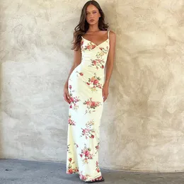 Casual Dresses Hirigin Boho Women Floral Printed Spaghetti Strap Maxi Dress Y2k Low Cut Backless Long Summer Streetwear Party Club