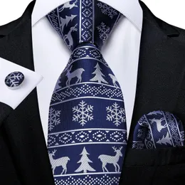 Neckband Mens Jul Set Blue White 8cm Wide Silk Tie Pocket Square Cufflinks Gift For Men Wedding Party Accessories 231019