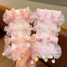 헤어 액세서리 8pcs 딸 딸을위한 귀여운 메쉬 꽃 활 클립 kawaii 공주 bowknot 헤어 핀 바렛 아이 헤드웨어 아이