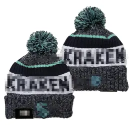 Мужские кепки хоккейные шляпы Сиэтл Шапочка Все 32 команды вязаные манжеты Пом Кракен Шагли.