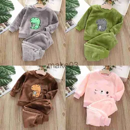 Conjuntos de roupas Bebê Menino Quente Dinosuar Roupas Conjunto Inverno Cartoon Pijama Outfit para Meninas Pleuche Sweater Calças 2 Pcs Crianças Terno 1-6Y J231020