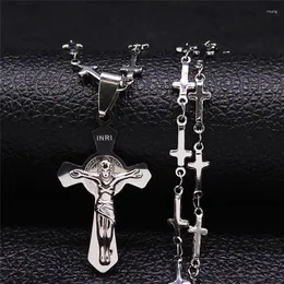 Colares de pingente catolicismo cruz jesus aço inoxidável charme colar feminino/homem prata cor jóias collier croix femme nxhly22