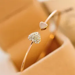 Bangle 2021 moda ajustável cristal duplo coração arco manguito abertura pulseira para mulheres jóias presente em forma de 214h