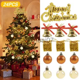 Julekorationer 24 bitar av juldekoration Spree Pendant Christmas Tree Party Hanging Ball Decoration Set Five Styles of New Year Gifts X1020