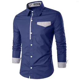 Camicie da uomo maschile grande alto autunno camicia a maniche lunghe alla moda sottile giovane collare puntato top patchwork