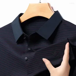 Herrpolos Silk Long Sleeve T-shirt för våren och hösten randtryckande mångsidig avslappnad topp enkel polo shirpolo t-shirt m