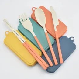 Wheat Straw Folding Cutlery Set Kids Knife Fork Spoon Chopsticks Portable Dinnerware Kits Flatware Set for Travelling Camping 1020