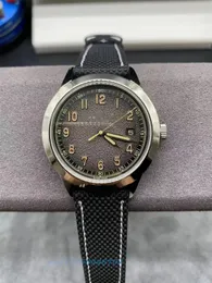 Relógio de fábrica GR mostrador cinza carvão com revestimento fluorescente bege atualizado pulseira de couro de bezerro com movimento 9015