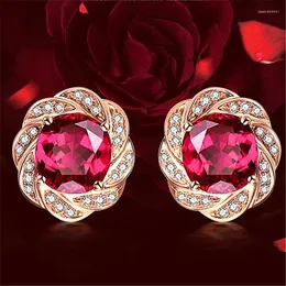 Dangle Earrings Luxury Red Zircon Geometric For Women Classic Flower Design Tourmaline Gem Inlaid Stud Earring Jewelry 3 Carats Size