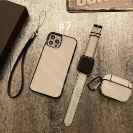 Luksusowy 3-częściowy zestaw telefonów iPhone 15 plus 14 13 Pro Max 11 12 Mini 7 8 XR XS XSMAX Fashion Designer Watch Band Airpods Case Skórzowa okładka