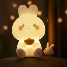 Lampor nyanser Led Night Lamp RGB Söt kanin Silikon Sleep Light USB uppladdningsbar beröringssensor Sovrummet Bedside For Kid Baby Gift Dropship 231019