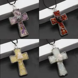 Pendant Necklaces Natural Agates Necklace Cross Shape Clear Quartz Rope Chains For Women Jewelry Gift 45cm