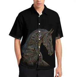 Mäns avslappnade skjortor hästskjorta intrikata linjer illustration strand lös hawaiian vintage blusar korta ärmar design överdimensionerad topp