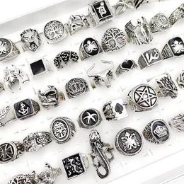 Ganze 50 Teile/los Punk Gothic Crown AG Ringe für Männer und Frauen Mix Stile Schwarz Glasur Antik Silber Vintage Schmuck geschenk Alloy2313