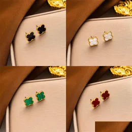 Orecchini a bottone di design di lusso placcato oro 18 carati 4 / quadrifoglio gioielli moda fascino donne borchie regalo di nozze goccia di alta qualità Dh1Zg