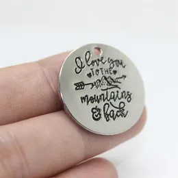 Neu eingetroffen 10 Stück – 25 mm hochwertige Spiegellegierung „I LOVE YOU TO THE MOUNTAINS AND BACK“-Charm-Anhänger für die Schmuckherstellung zum Selbermachen260b