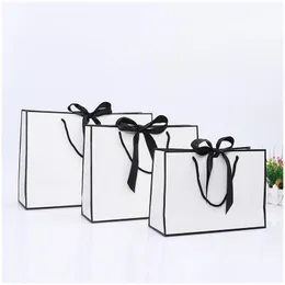 Gift Wrap Creative Design Large Black Border White Kraft Paper Bag With Handle Wedding Party Favor Bowknot Lx01480 Drop Delivery Hom Dhczc