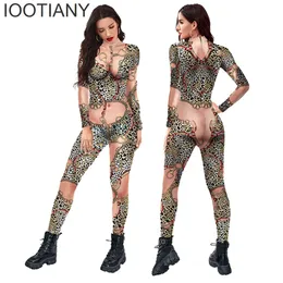 Женский нарядный сексуальный комбинезон для косплея с леопардовой цепочкой и принтом мышц, вечерние боди с длинными рукавами, комбинезоны Monos Mujers