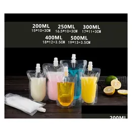 Su Şişeleri 17oz 500ml Stand-up Plastik İçecek Ambalaj Çantası Balık Sıvı Suyu Sütü Kahve 200-500ml Ev Bahçesi DHWDC