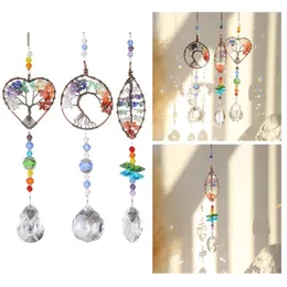 Trädgårdsdekorationer hjärtformat träd liv kristall solfångare färgglada pärla hängande hänge y5GB