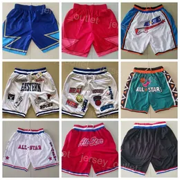 Pantaloncini da basket All-Star con cerniera tascabile 1996 Just Don Pantaloni sportivi elasticizzati in vita Pantaloncini sportivi vintage Pantaloni con coulisse Hip Pop Rosso Nero Blu Bianco Verde