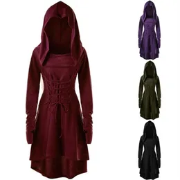 Lässige Kleider Vintage Renaissance Kleid mittelalterliche Cosplay -Kostüme für Frauen Halloween Kapuze Festival Party Kleidung Plus Größe VE2999