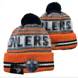 Herr Caps Hockey Ball Hats Oilers Beanie Alla 32 lag stickade manschetterade Pom New York Beanies randiga sidelinjen Warm USA College Sport Stick Hatts Cap för kvinnor