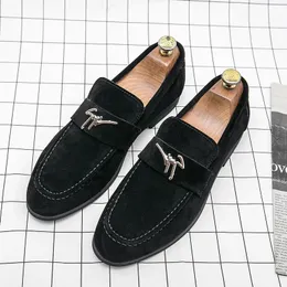 Dress Shoes Classic Black Casual Leather Men Slipon Flat Comfortable Suede Loafers Lightweight Mens Plus Size 231019