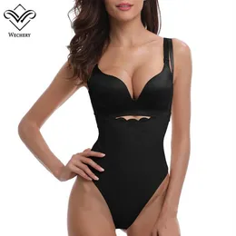 Wechery sexy mergulho u pescoço corpo shaper renda bunda levantador esperar treinador emagrecimento roupa interior espartilho bodysuits emagrecimento roupa interior287g