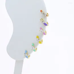 Hoop Earrings Pastel Enamel CZ Mini Small Huggie Earring For Women 6 Pcs Gold Color Multi Piercing Jewelry