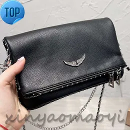 2023ss sacos de noite popular bolsa feminina bolsa asas diamante engomar zadig et voltaire rebites pele de carneiro couro mensageiro crossbody bolsas duas correntes senhoras